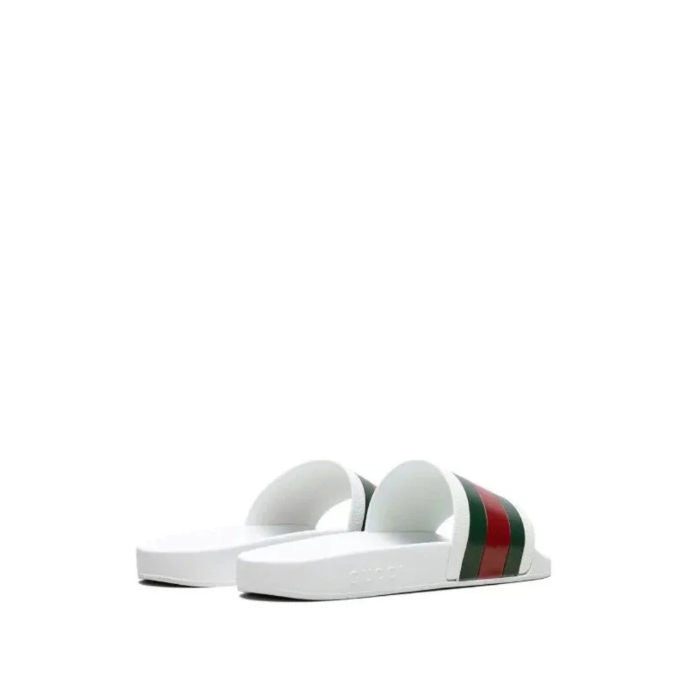 NEW Gucci Pursuit 72 Web Stripe Rubber Slide Sandals White Red Green Men's